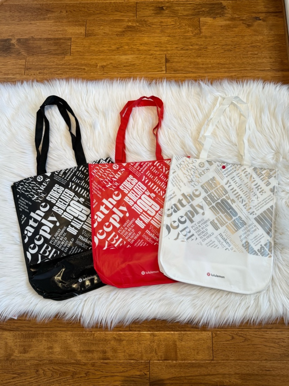 Set of 3 Lululemon Large Reusable Tote Bag Trio Black Red White